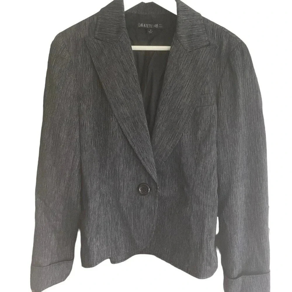 Lafayette 148 Womens Fitted Blazer Jacket Size 6 Graphite Grey Single Button